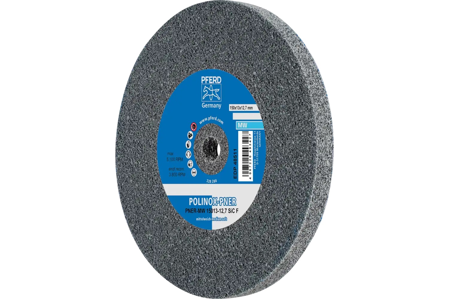 Picture of Pferd Polinox® Unitized Wheel, 6" x 1/2 x 1/2, Fine, MW, 3SF, Silicon carbide